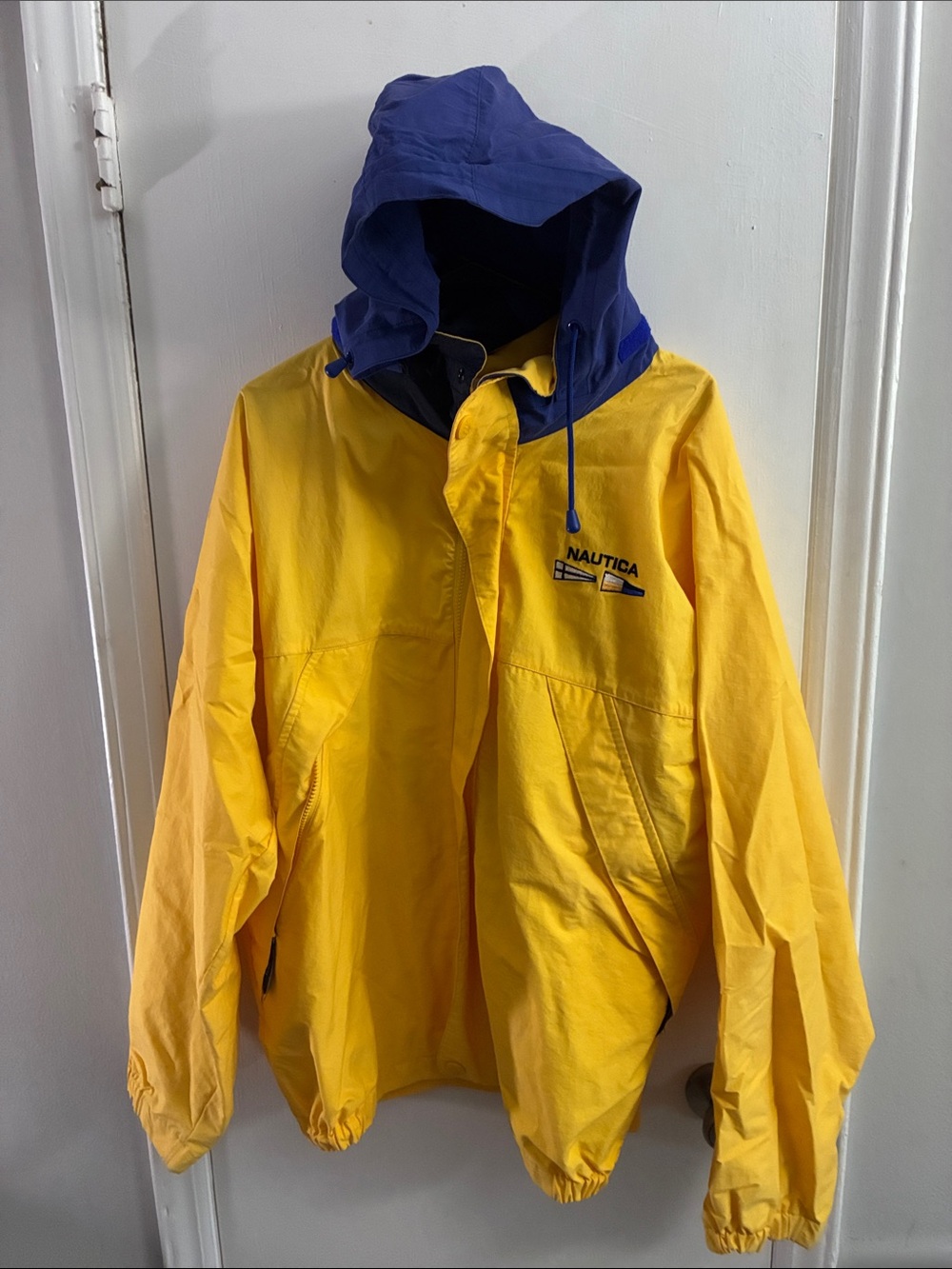 Nautica Yellow Rain Jacket with Blue Hood